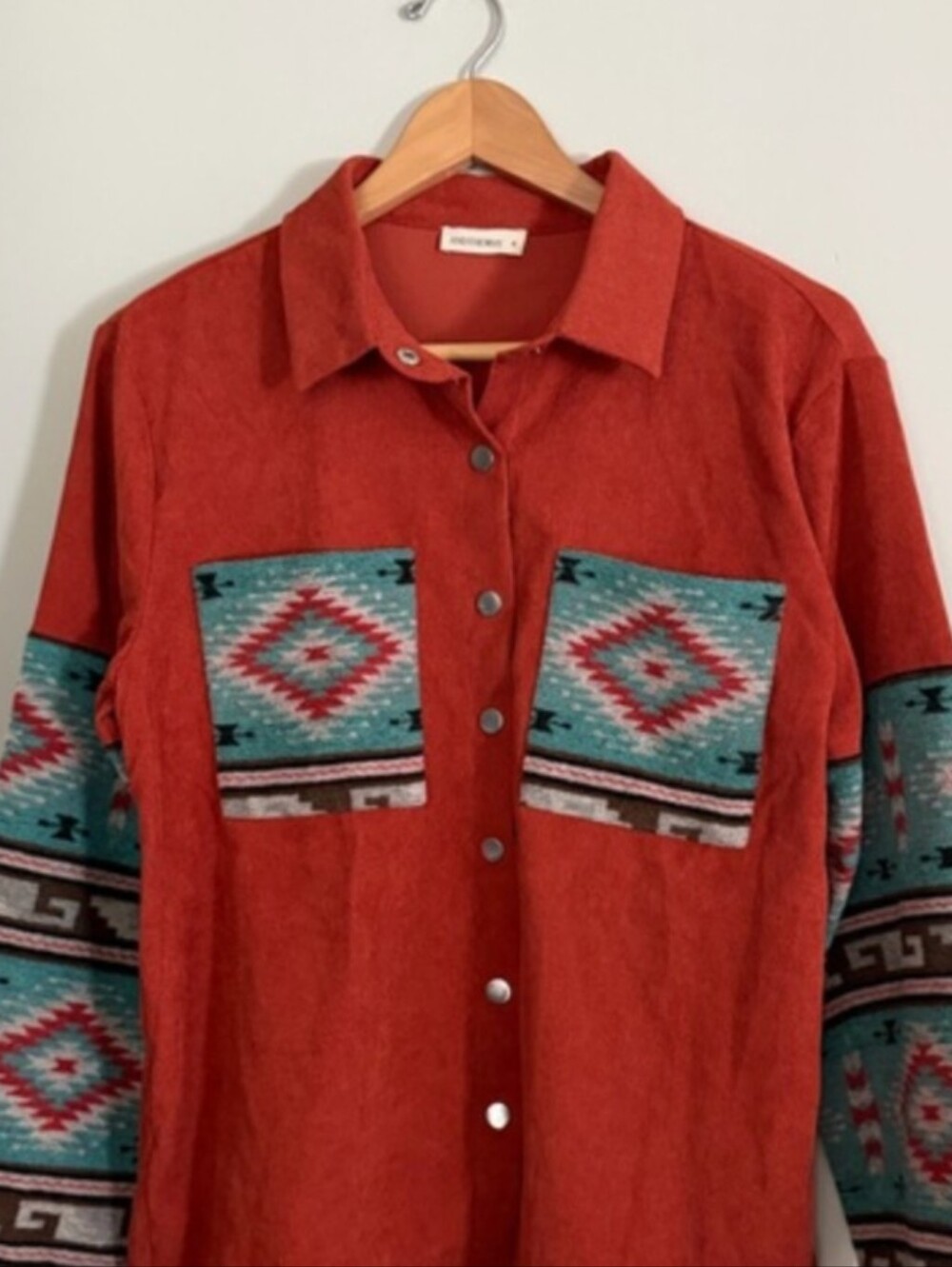 AndTheWhy | Medium | Southwestern Button-Up Shacket in Rust & Turquoise